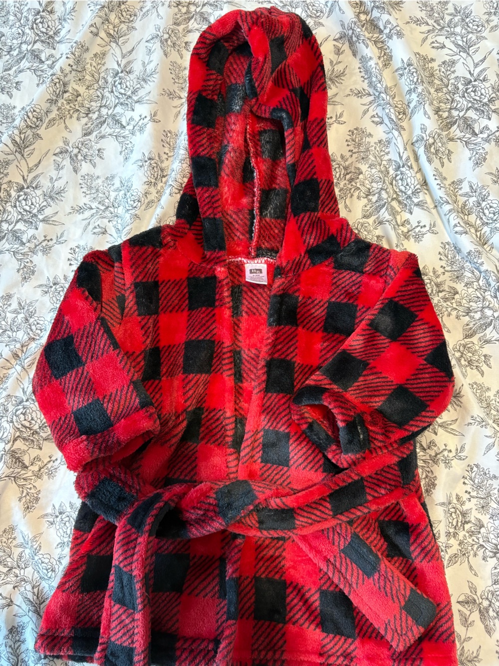 Kids Red & Black Plaid Hooded Robe